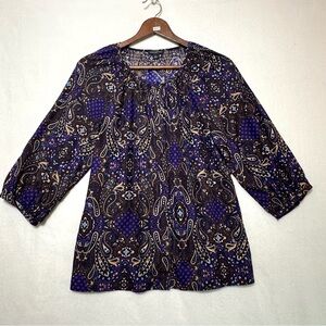 Women’s Banana Republic Purple Paisley Pattern Button Up Long Sleeve Blouse Sz L